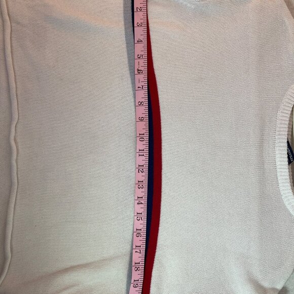 Brandy Melville White Sweater With Red & Blue Stripe Cropped Fit Knit Fabric - Picture 6 of 8